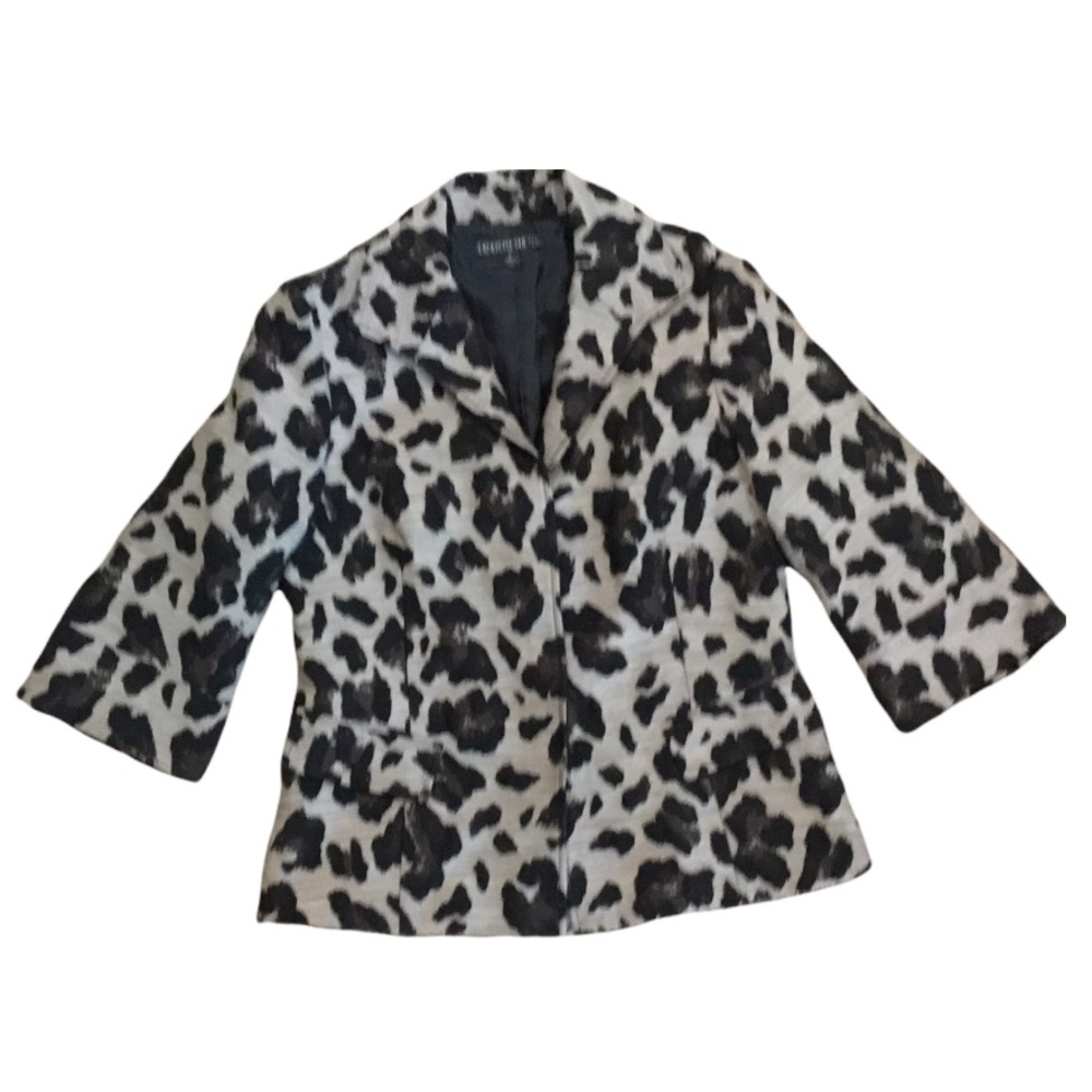 Lafayette 148 Wool Blend Textured Leopard Print Blazer 8